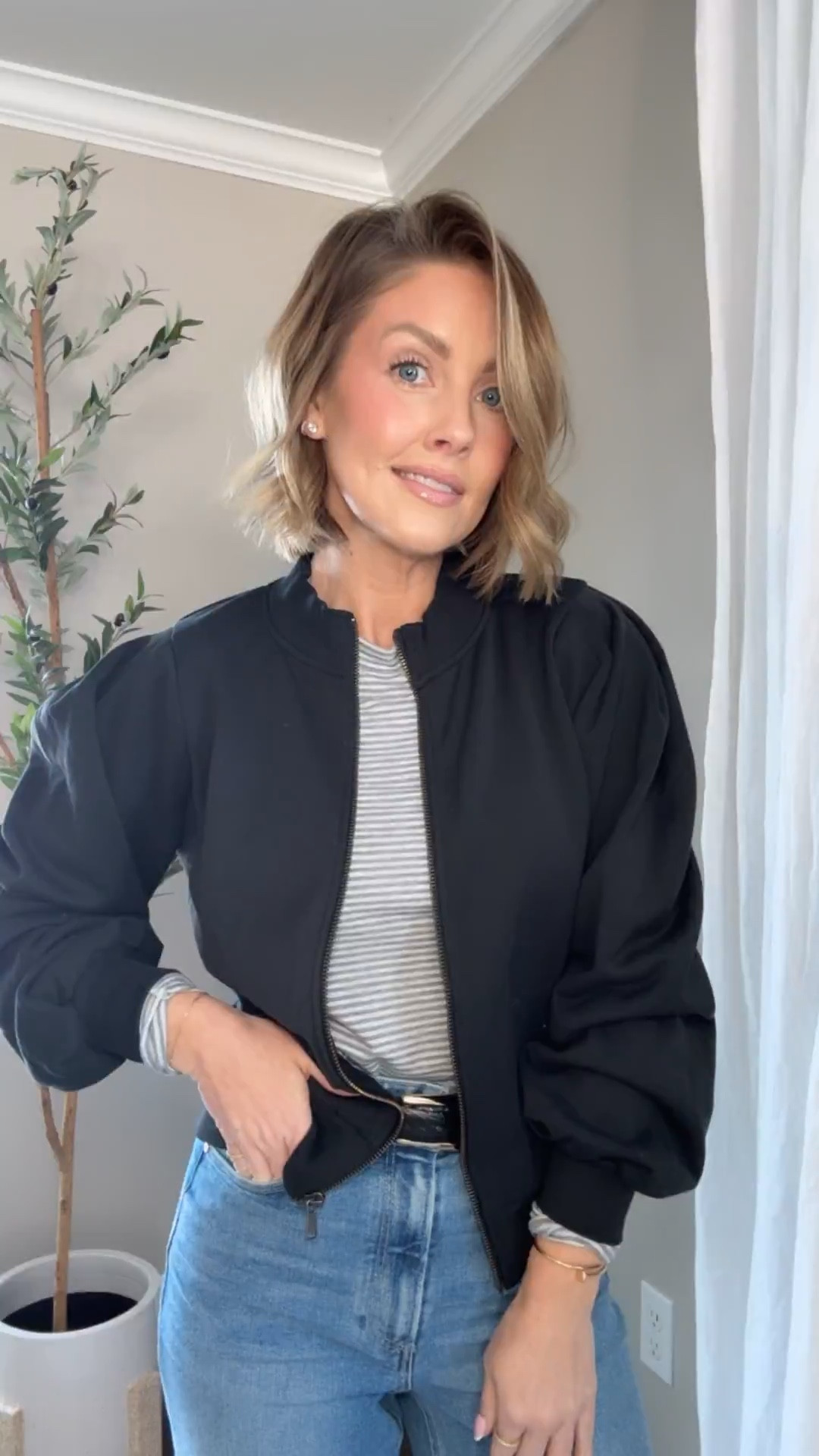 XS jacket / XS long sleeve tee / jeans run true to size 

Evereve, women’s fashion, bomber jacket, winter fashion, winter style, Amanda west, Almostreadyblog 

#LTKootd #LTKPetite #LTKSeasonal