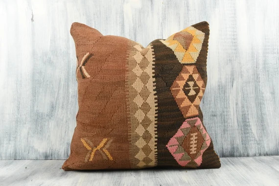 Handwoven Throw Pillow, 20x20 Turkish Kilim Pillow, Ethnic Kilim Pillow, Boho Sham Cover, Turkey ... | Etsy (US)
