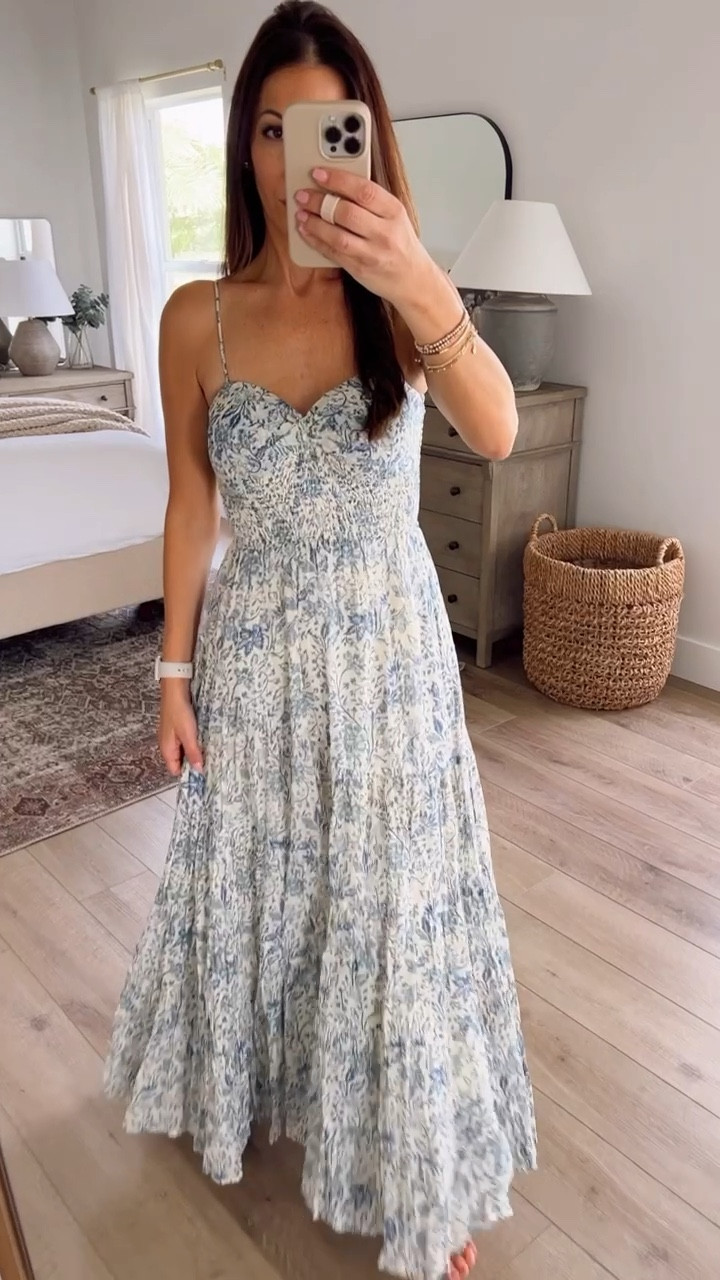 Free people smocked printed maxi clearance dress