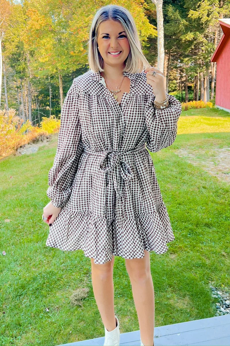 Around The Table Mini Dress - Brown/White | Southern Roots