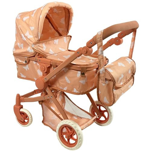 Convertible Combo Baby Doll Stroller for 3 Year Old Girls & Up | Play Toy Baby Stroller for Dolls, Folding Adjustable Bassinet Carriage Buggy with Storage Basket (Beige Butterfly) | Amazon (US)