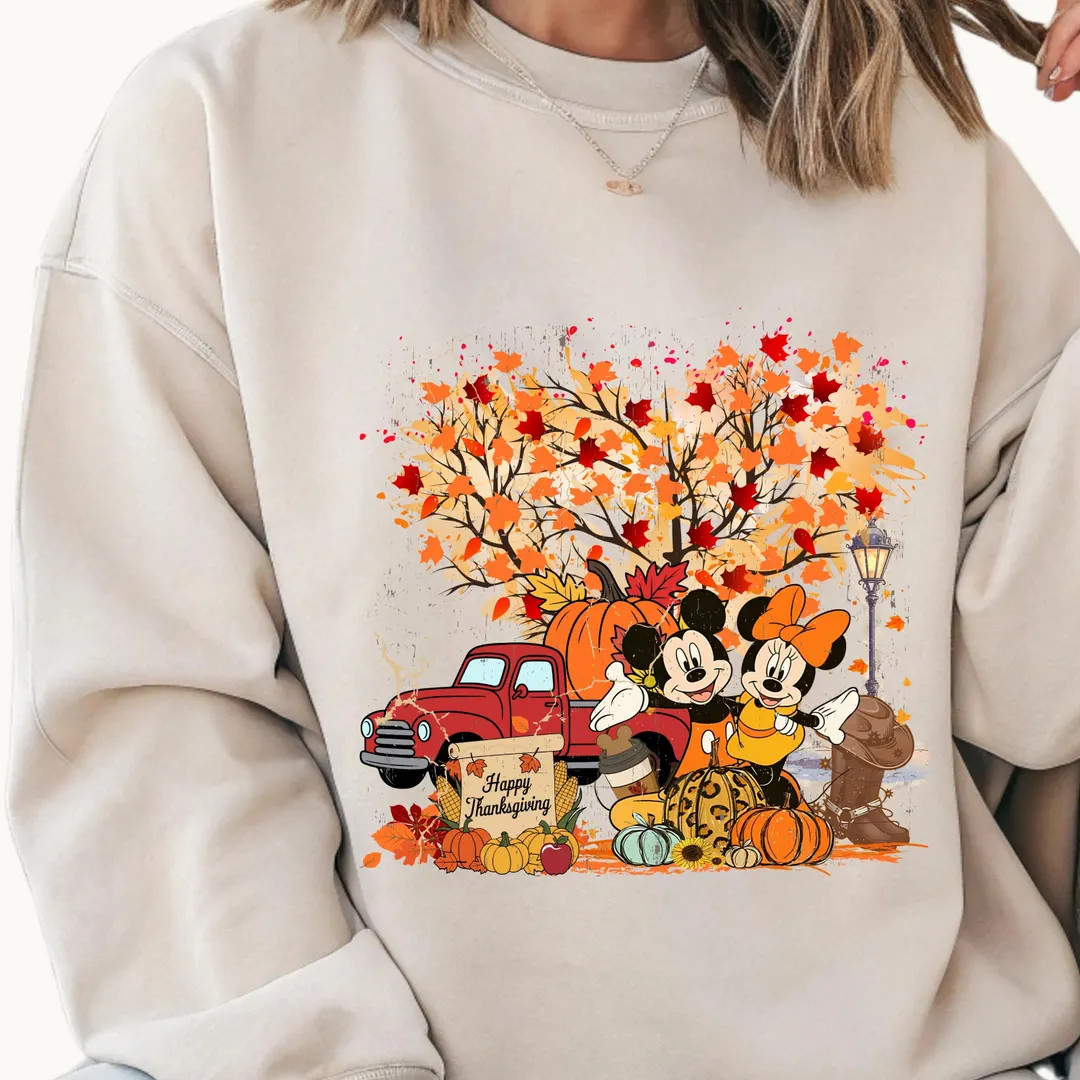 Thanksgiving Disney Sweatshirt, Mickey & Minnie Fall Pullover for Adults and Kids, Thankful Disne... | Etsy (US)