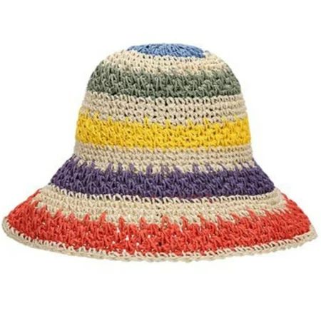 HGYCPP Women Handmade Crochet Straw Sun Hat Rainbow Colorful Stripe Sunscreen Beach Cap | Walmart (US)