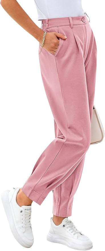 CFLONGE Women's Summer High Waisted Pants for Women 2026 Casual Ankle Length Pant for Work Office... | Amazon (US)