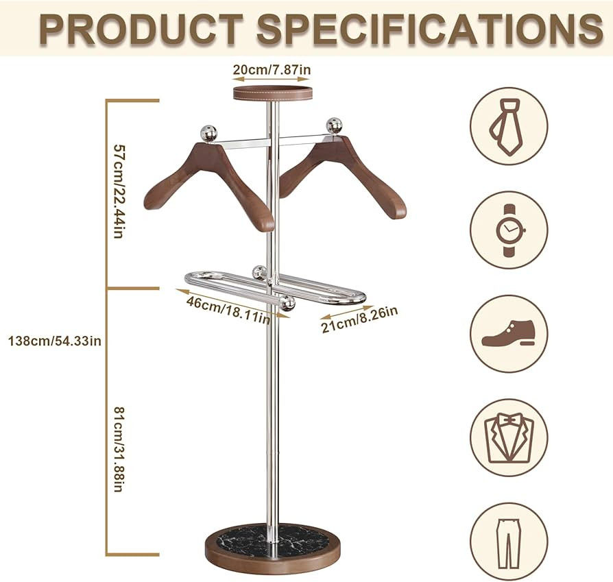 Metal Valet Stand with Tray, Clothes Valet Stand for Men with 2 Suit Hangers, Multifunctional Sui... | Amazon (US)