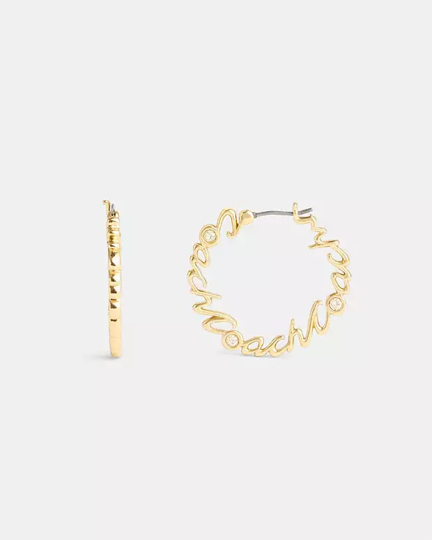 Coach Script Medium Hoop Earrings | Coach Outlet US