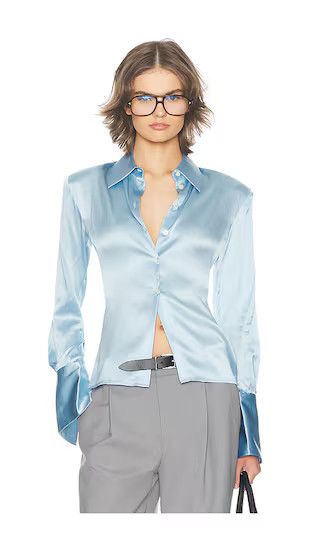Helsa The Silk Charmeuse Shirt in Baby Blue. - size L | Revolve Clothing (Global)