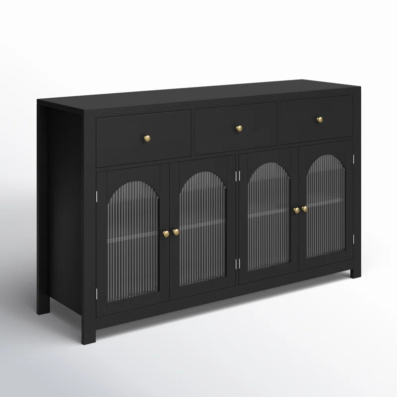 Bonnetta 55.1"W 3 Drawer Buffet, Modern Sideboard with Glass Doors | Wayfair North America