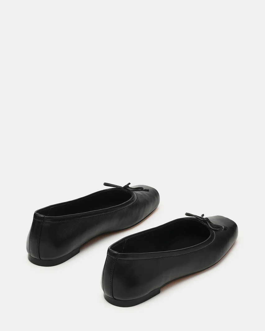 ELEVE Black Leather Ballet Square-Toe Women's Flat | Steve Madden (US)