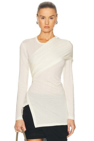 Helmut Lang Draped Long Sleeve Top in Cream | FWRD 