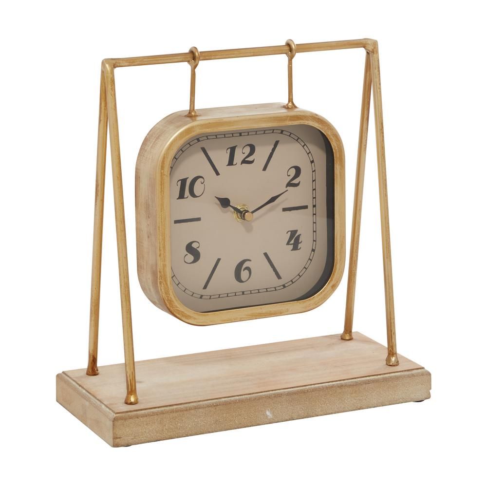LITTON LANE Gold Farmhouse Wood Analog Clock | The Home Depot