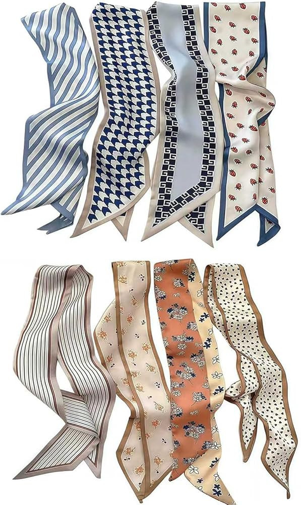 8Pcs Fashion Scarves for Women Bohemia Headbands Boho Satin Scarf for Bag Hair Accessories | Amazon (US)