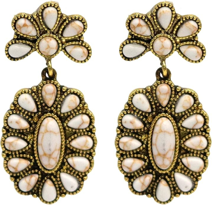 Retro Oval Imitate Turquoise Dangle Earring Bohemian Western Ethnic Charms Statement Drop Earring... | Amazon (US)