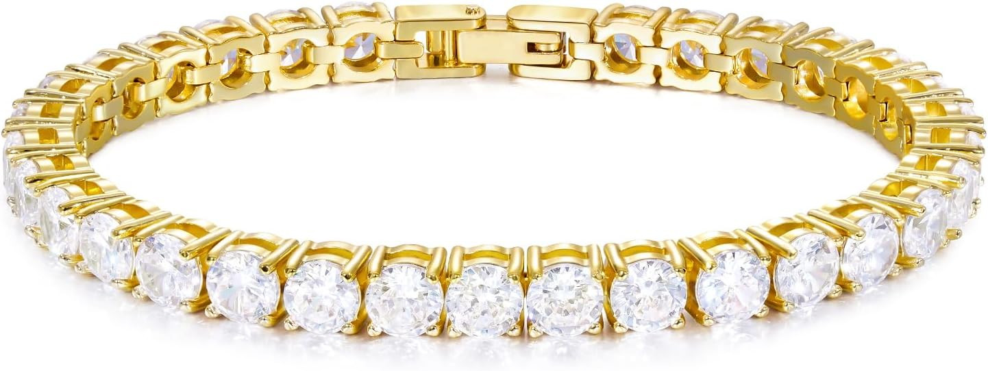 KissYan Tennis Bracelet for Women, 14K Gold Plated Classic Round Cubic Zirconia Simulated Diamond... | Amazon (US)