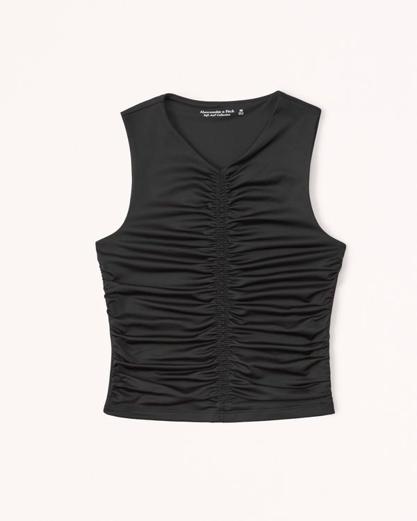 Sleek Seamless Fabric Ruched High-Neck Top | Abercrombie & Fitch (US)