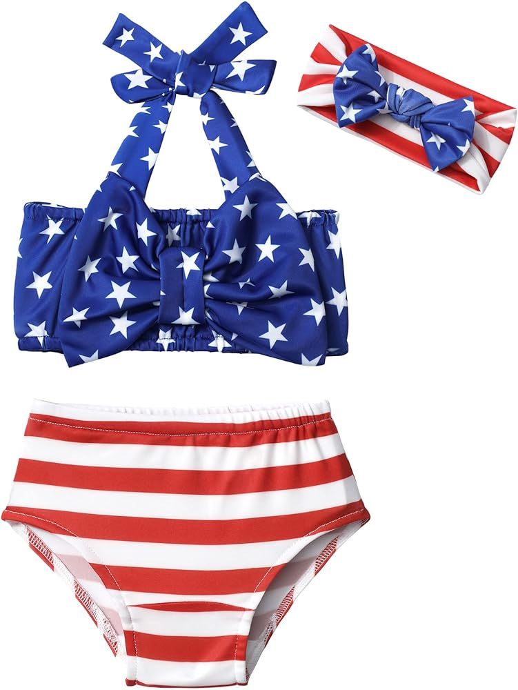 WIQI Toddler Girls Two Piece Swimsuit American Flag Star Bathing Suits Beach Baby 4th July Pool B... | Amazon (US)