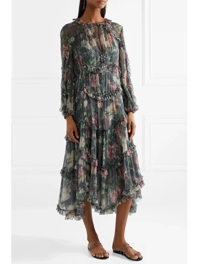 Iris ruffled floral-print silk-crepon midi dress | NET-A-PORTER (US)