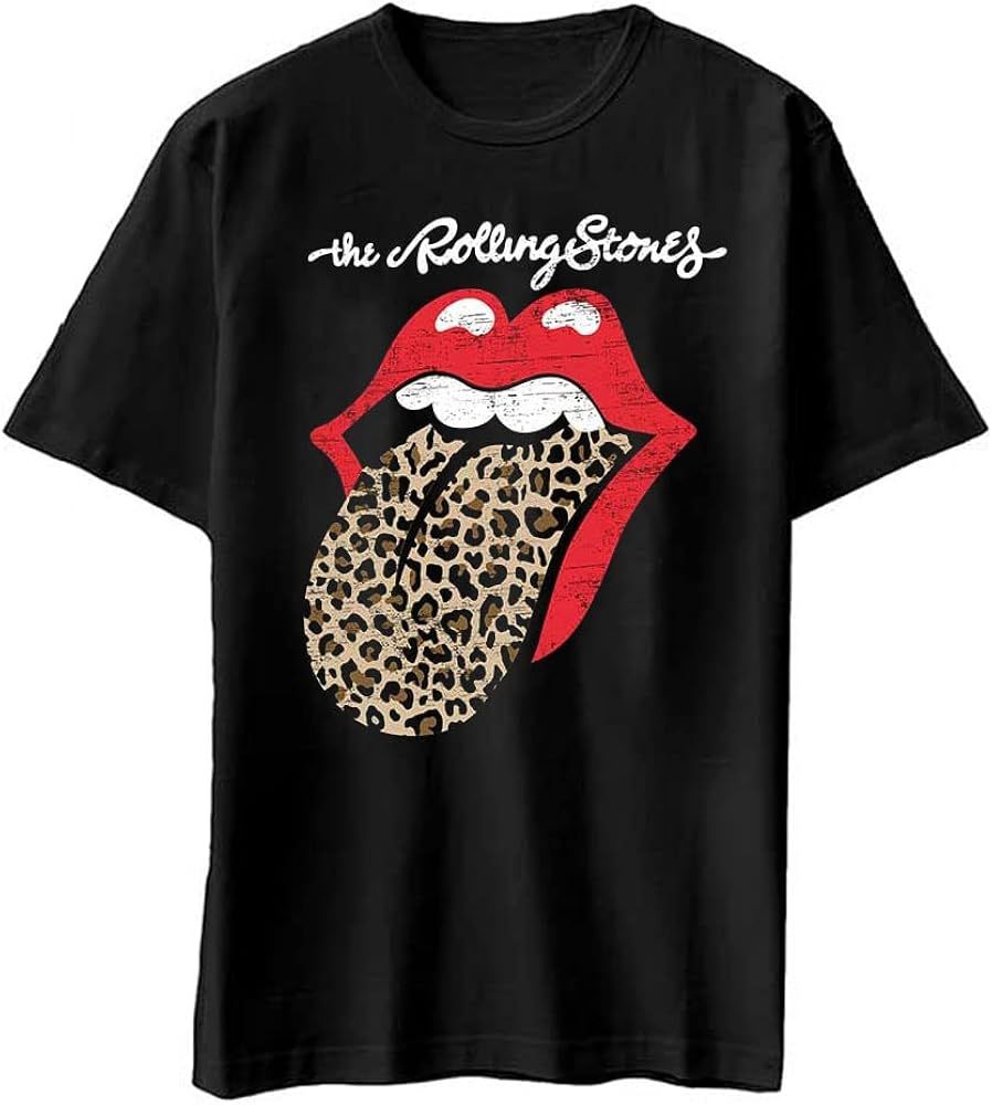 Rolling Stones Men's Leopard Print Tongue Slim Fit T-Shirt Large Black | Amazon (US)