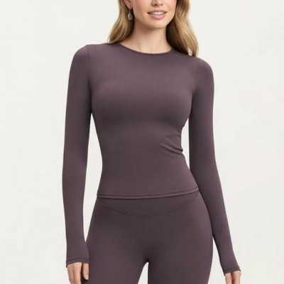 Anna-Kaci Active Women's Long Sleeve Fitted Active Workout Top Stretch Athletic Training Shirt for Yoga Running Fitness - Small, Purple | Target