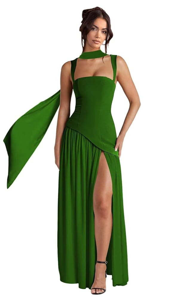 Dessiny Women's Satin Bridesmaid Dresses with Slit 2025 Spaghetti Straps Drop Waist Evening Party... | Amazon (US)