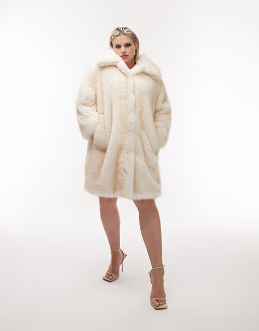 Topshop Curve oversized faux fur coat in cream | ASOS (Global)
