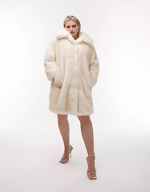 Topshop Curve oversized faux fur coat in cream | ASOS (Global)