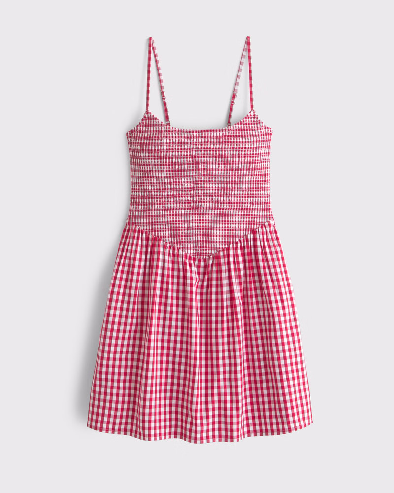 Dipped-Waist Smocked Mini Dress | Abercrombie & Fitch (US)