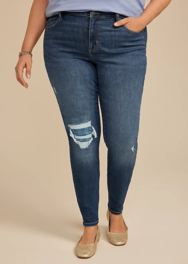 Plus Size m jeans by maurices™ Cool Comfort High Rise Plaid Backed Jegging | Maurices