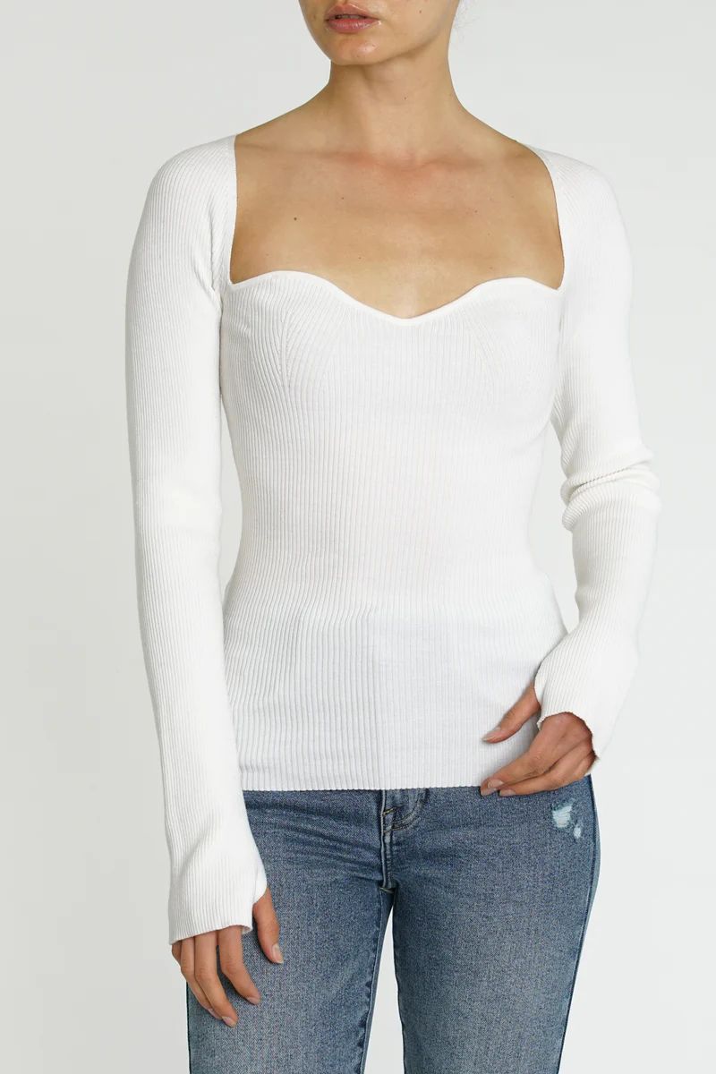 Taryn Long Sleeve Sweetheart Neck Sweater - Ivory | Pistola Denim