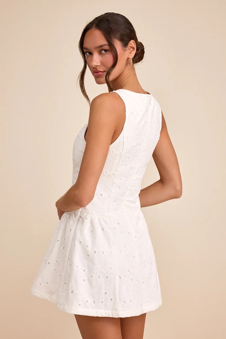 Celenia White Eyelet Embroidered Sleeveless Mini Dress | Lulus