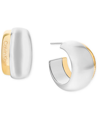 Two-Tone Stainless Steel Small C-Hoop Earrings, 0.8"" | Macy's
