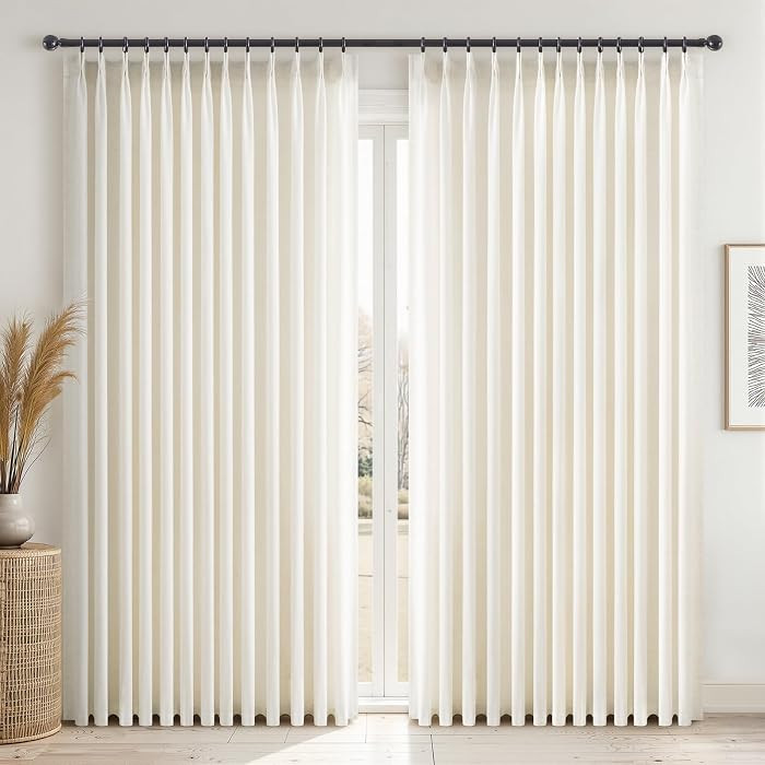 Topfinel 102 Inch Curtains 2 Panels Set,Two Packs Pinch Pleat Back Tab Linen Window Semi Sheer Pr... | Amazon (US)