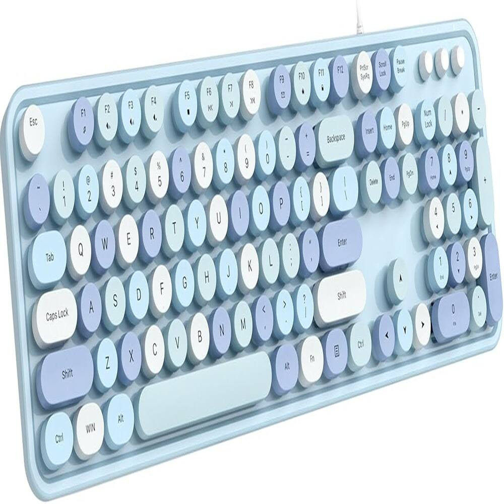 MOSZAR LLC - Computer Keyboard Wired, USB Plug Play Round Key Retro Typewriter - Blue | Best Buy U.S.