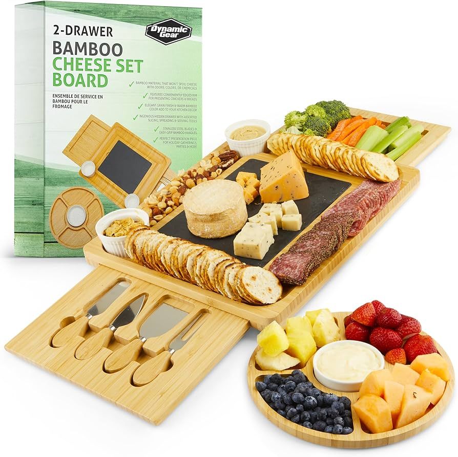 Charcuterie Board Gift Set, Expandable Bamboo Cheese Board with Stainless Steel Serving Utensils,... | Amazon (US)