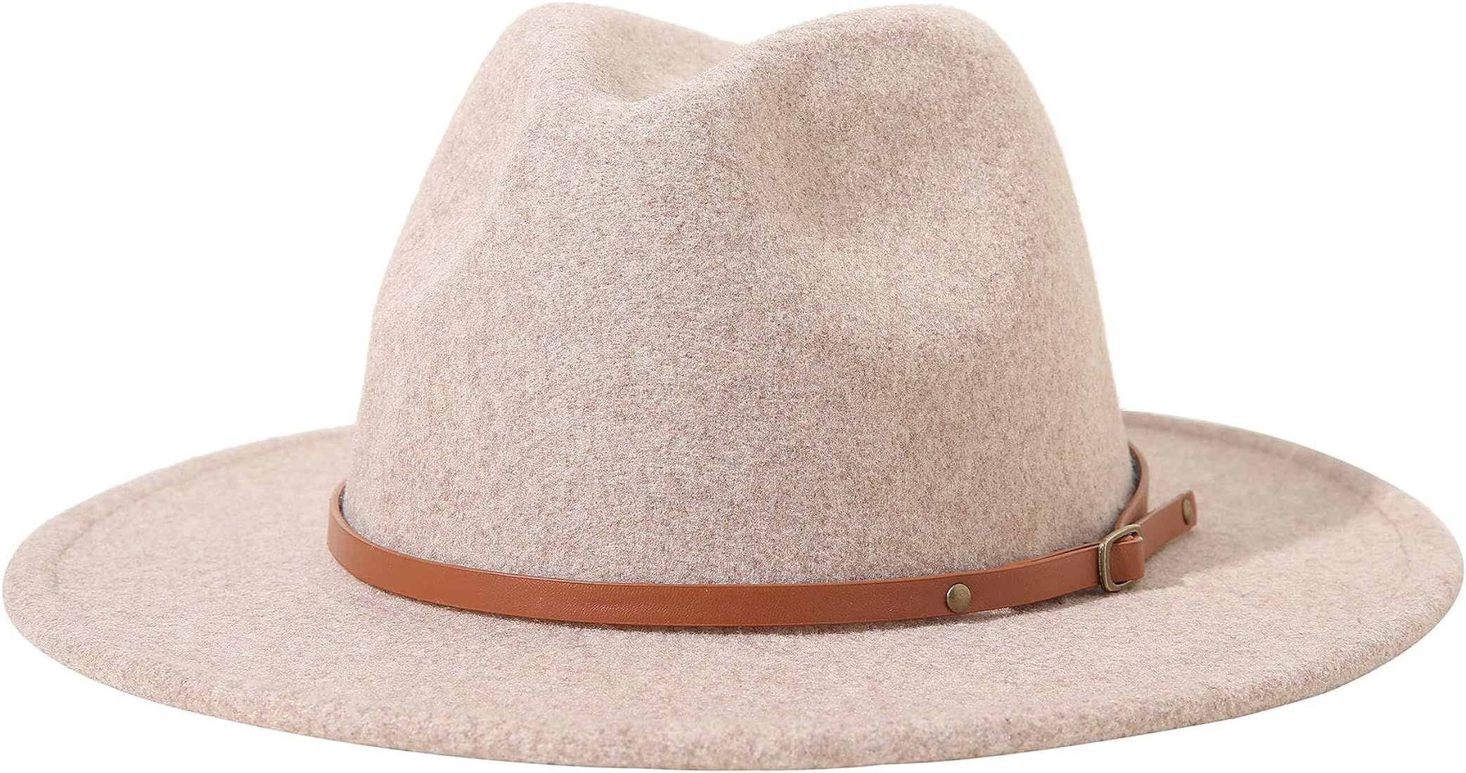 Women Lady Felt Fedora Hat Wide Brim Wool Panama Hats with Band Fit Size 6 8/7-7 1/4 | Amazon (US)