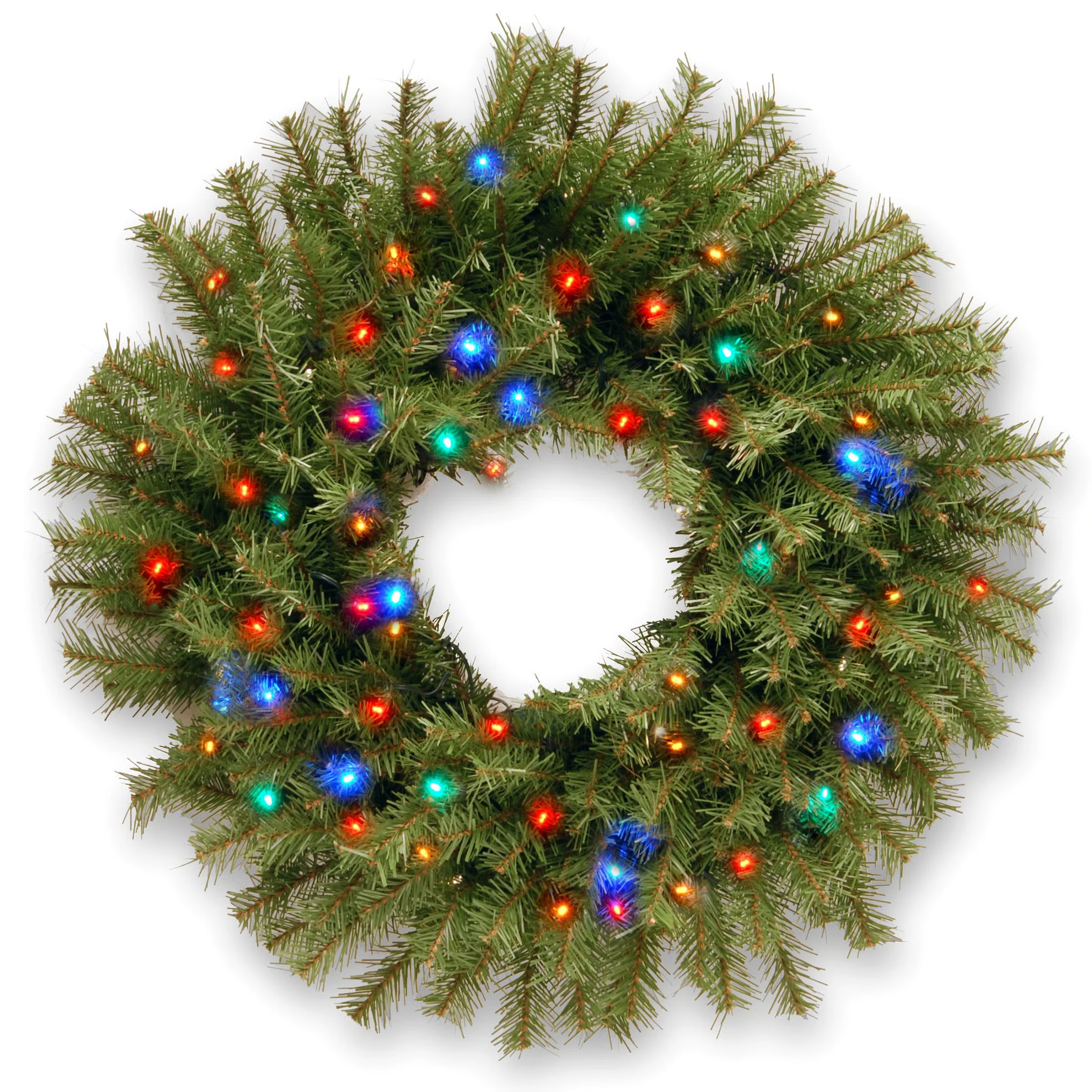 The Holiday Aisle® Norwood Fir Wreath with Battery Operated Multicolor LED Lights | Birch Lane