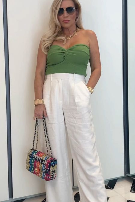 Spring or Vacation Outfit
Lime Green Strapless Knit Top - Wearing a S and comes in so many colors! Under $20
White Harper Wide Leg Linen Pants - Wearing a 25R ON SALE
Chanel Graffiti Dupe Bag

#LTKfindsunder100 #LTKsalealert #LTKfindsunder50