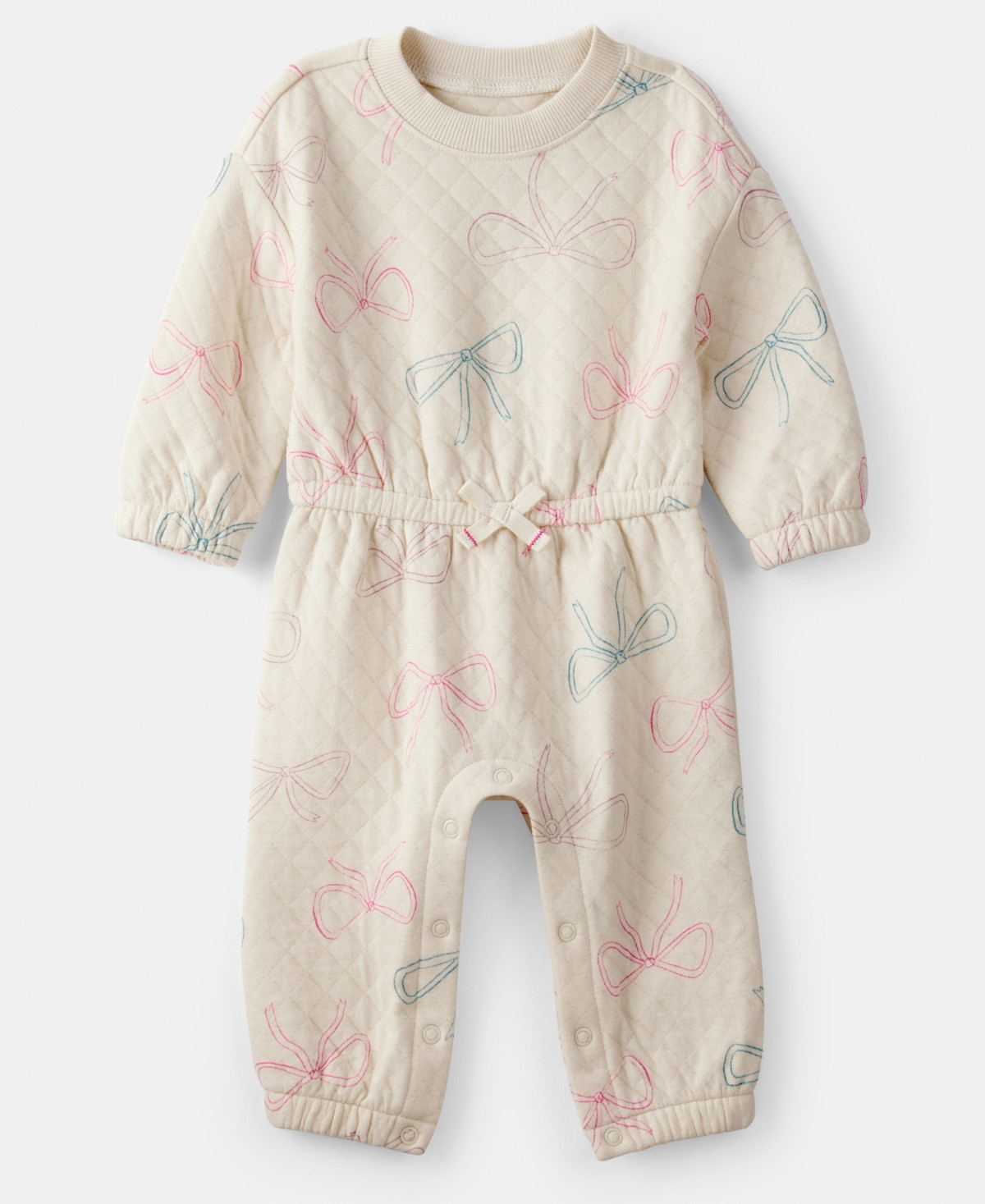 Carter's Baby Girls Bow-Print Long-Sleeve Quilted Jumpsuit - Ivory | Macy's