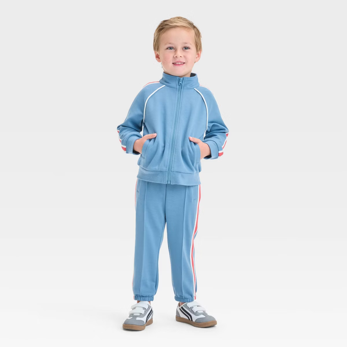 Toddler Boys' Tracksuit Zip-Up Scuba and Jogger Pants Set - Cat & Jack™ Light Blue | Target