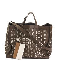 Made In Italy Leather Laser Cut Logo Motif Tote | TJ Maxx