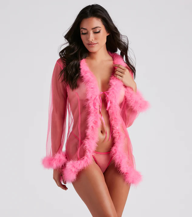 Fab And Flirtatious Feather Robe And Panty Set | Windsor Stores