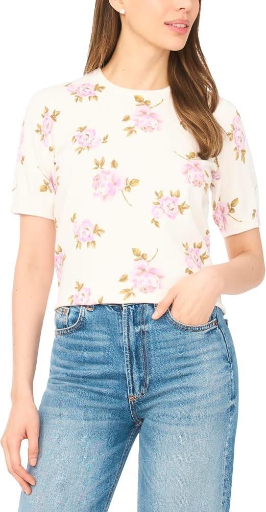 CeCe Women's Floral Print Short Sleeve Sweater | Amazon (US)