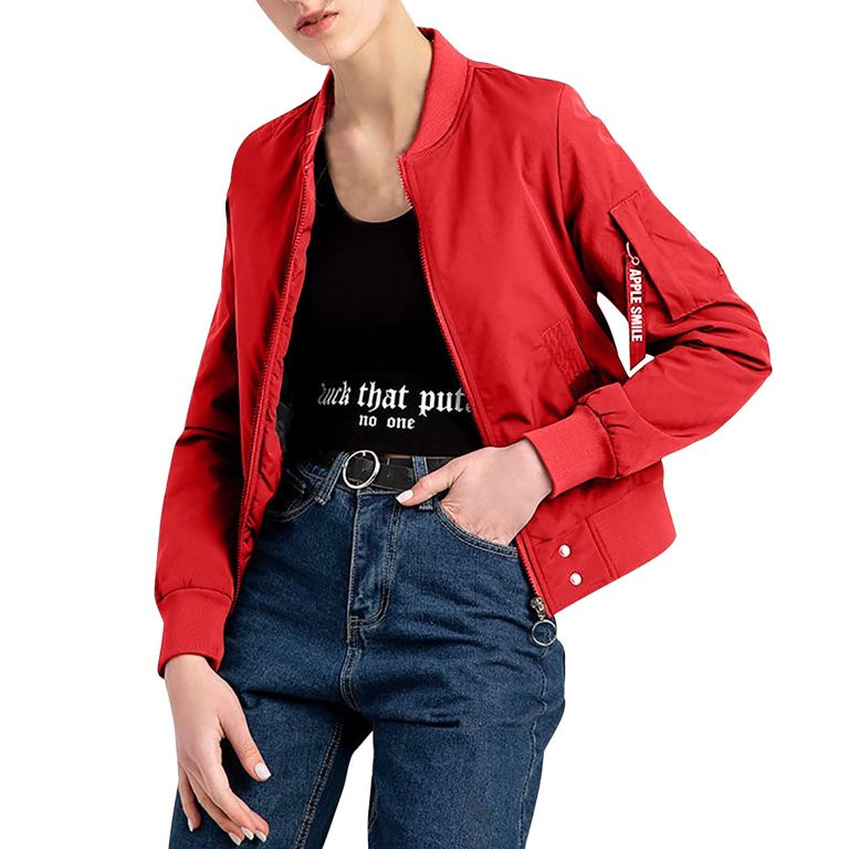 FITORON Women Casual Coats- Crop Bomber Coat Solid Outerwear Turtleneck Full Zip Long Sleeve ,for... | Walmart (US)