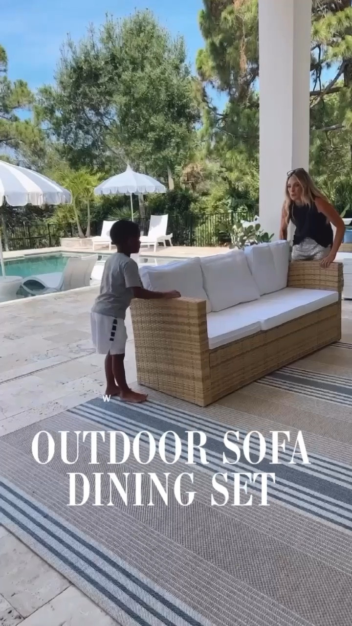 The style of an outdoor patio set but the function of a dining set! This Walmart combo set is the perfect example of functional design! The taller coffee table serves as a dining table while the chairs can be used for lounging or eating! Add the outdoor fan for a cool breeze and the weatherproof console table for decor or entertaining!  

#walmartpartner #walmarthome #walmartoutdoor #outdoordining @walmart @walmarthome

#LTKSeasonal #LTKhome #LTKFind