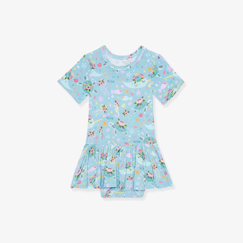 Narwhal Blue Baby Girl Twirl Skirt Bodysuit | Cady | Posh Peanut