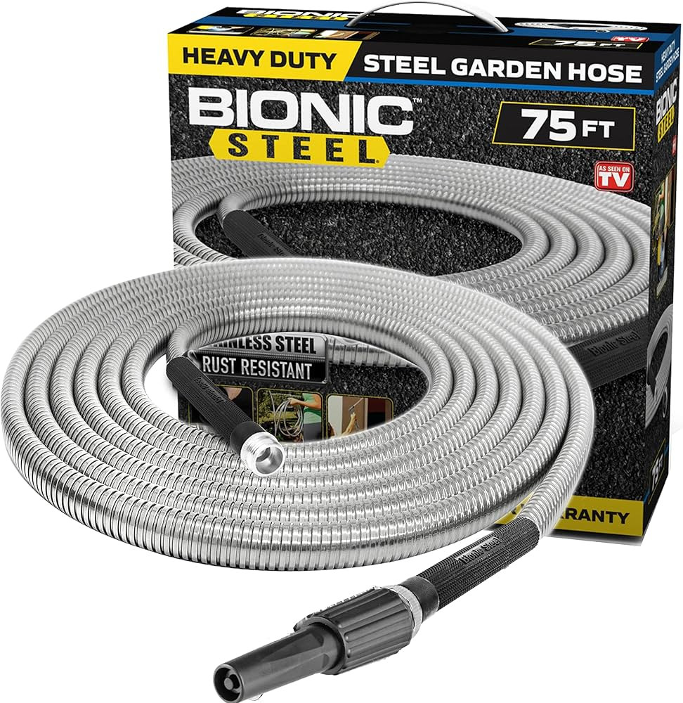 Bionic Steel 75 FT Garden Hose with Nozzle, 304 Stainless Steel Metal Water Hose 75Ft, Flexible H... | Amazon (US)