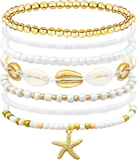 Palotay Handmade Summer Turtle Starfish Bracelets Bohemian Beaded Seashell Bracelets Set Adjustab... | Amazon (US)