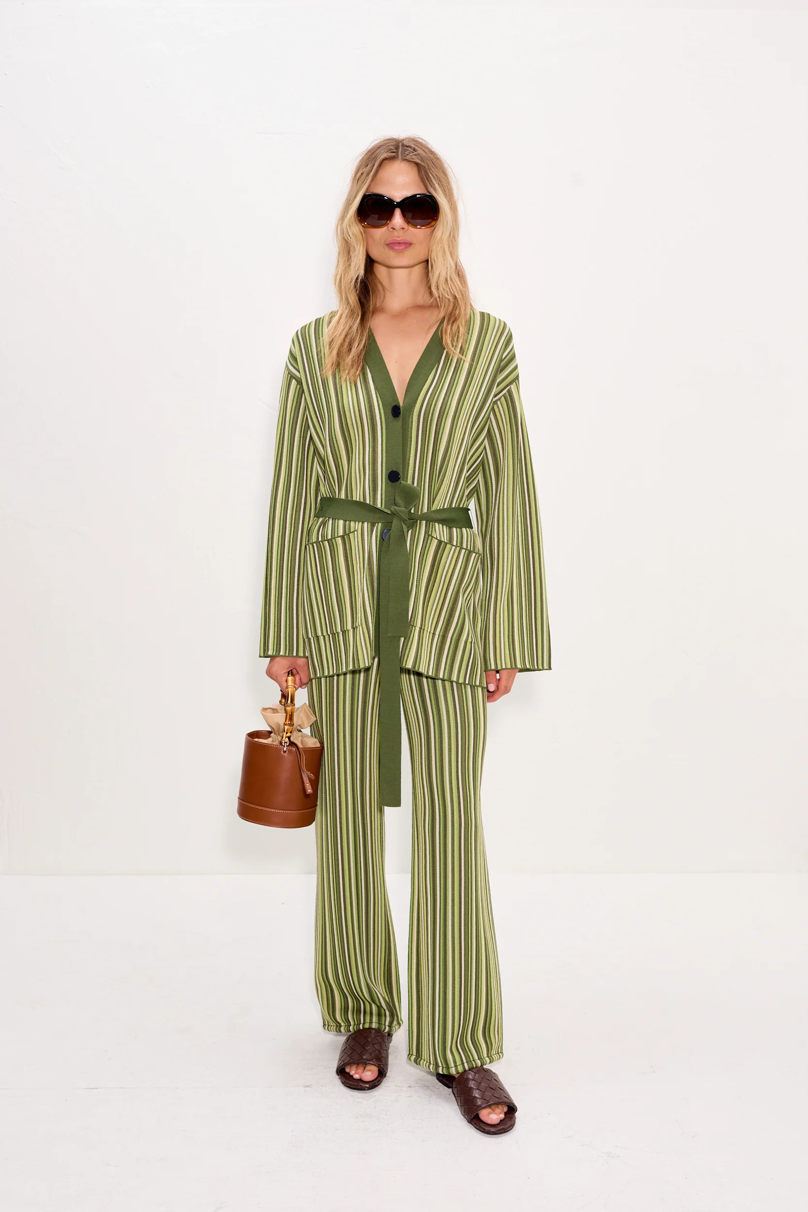 Max Belted Knit Cardigan In Landscape Multi Stripe | Simon Miller