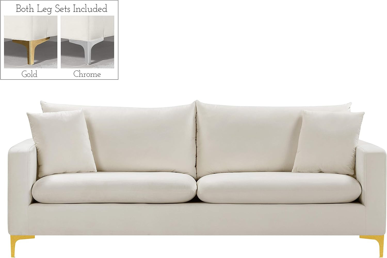 Meridian Furniture 633Cream-S Naomi Collection Modern | Contemporary Velvet Upholstered Sofa with... | Amazon (US)