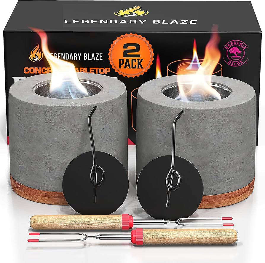2 Pack Gardenix Decor Concrete Tabletop Fire Pit with Bamboo Base; Burns Ethanol and Multiple Fue... | Amazon (US)